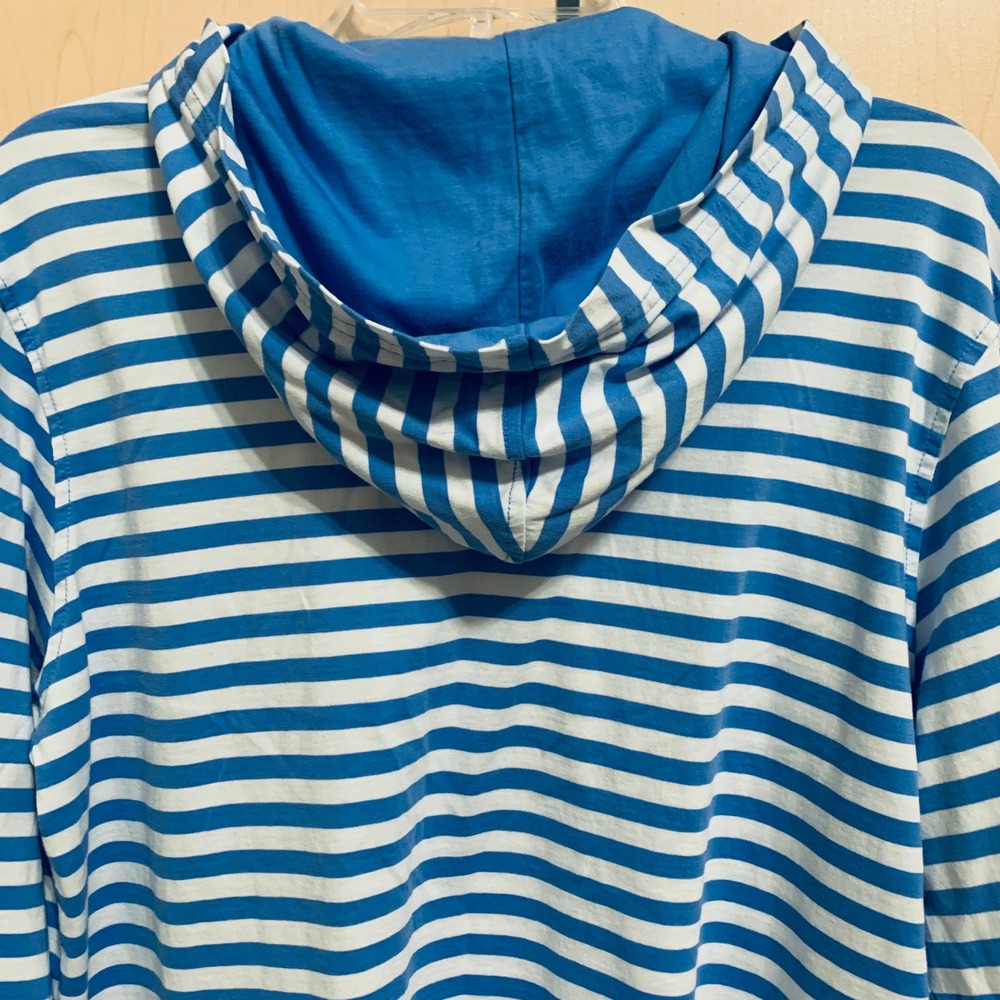 Lands' End‎ Women's Long Sleeve Cotton Hoodie Sweatshirt Top Stripe Blue White L - Picture 9 of 14